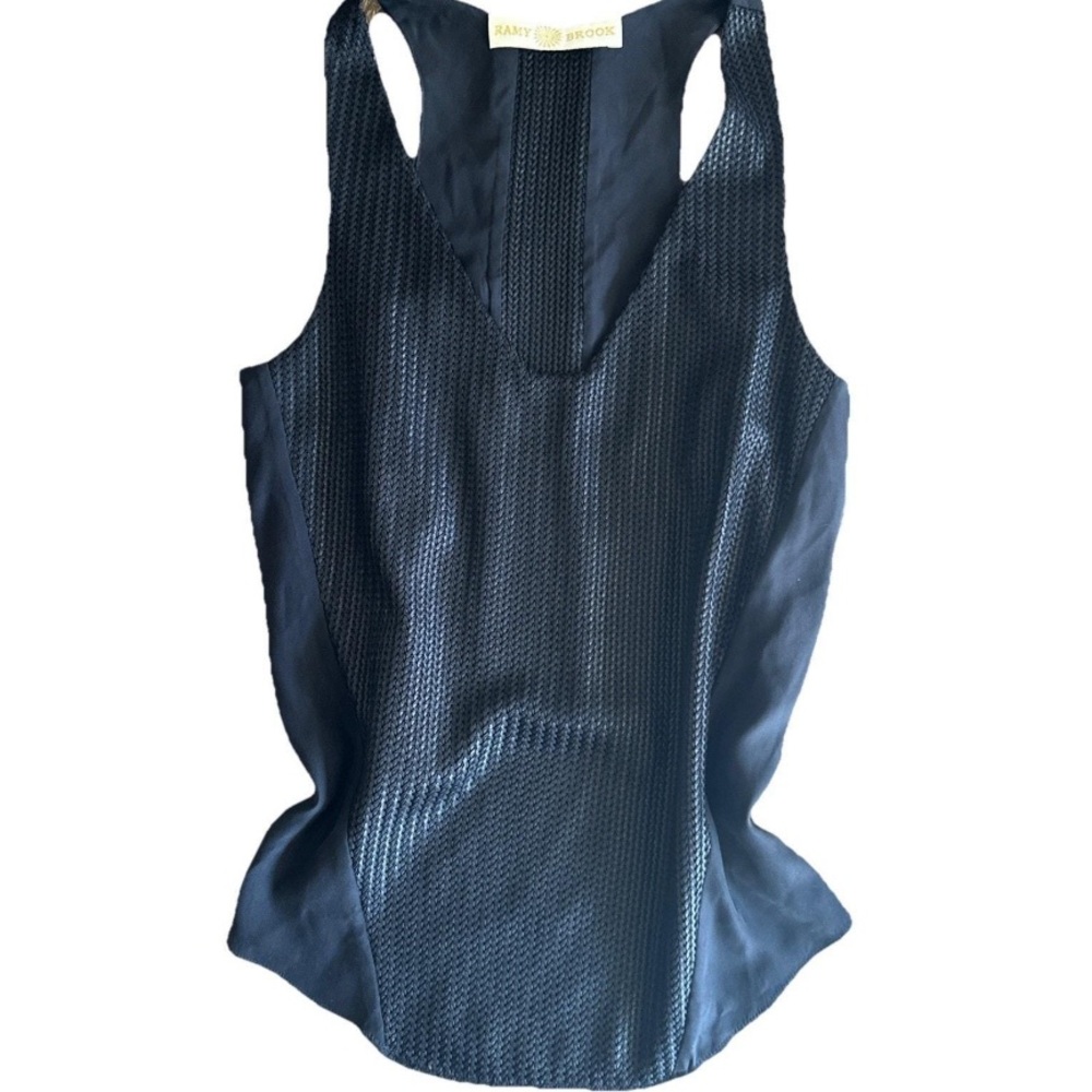 Ramy Brook Black Silk Combo Textured Front sheer back Tank Top